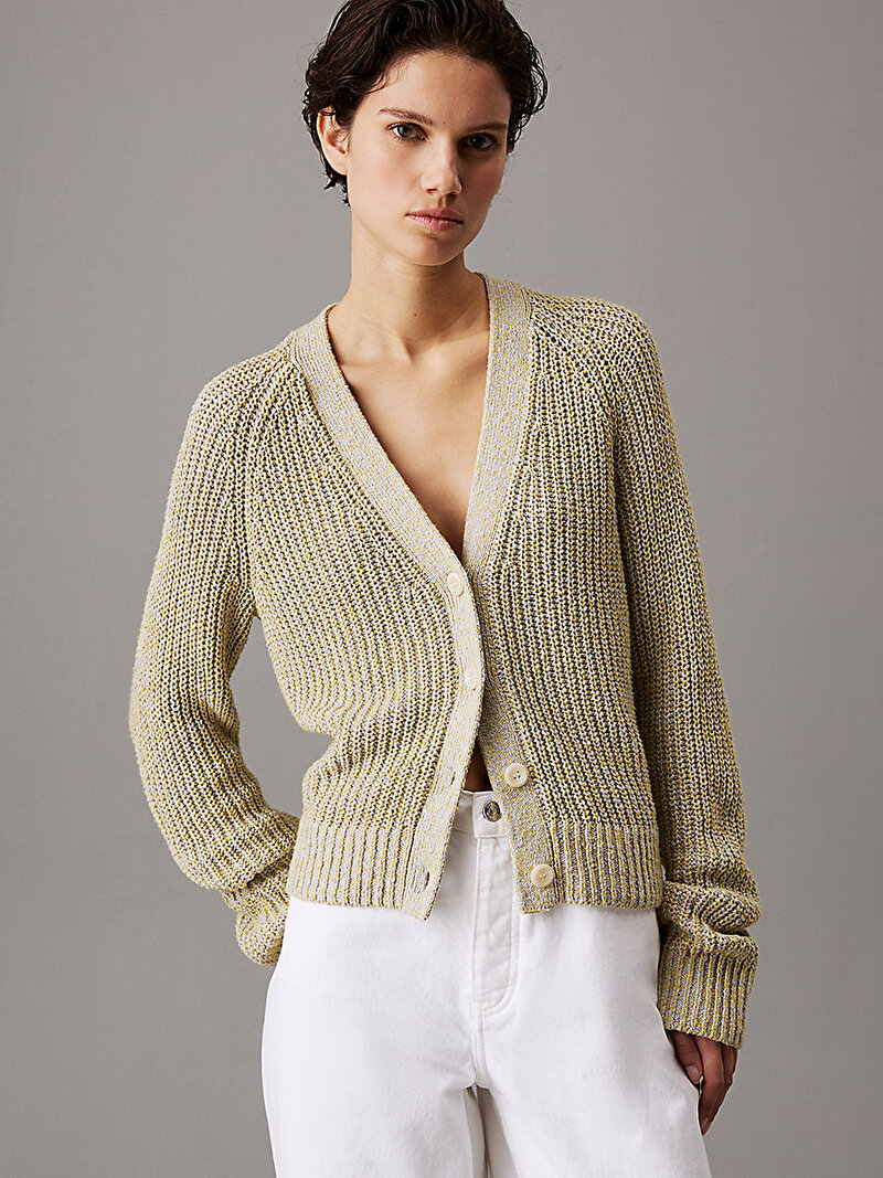 Calvin Klein Yeşil Renkli Kadın Mouline Texture Kazak