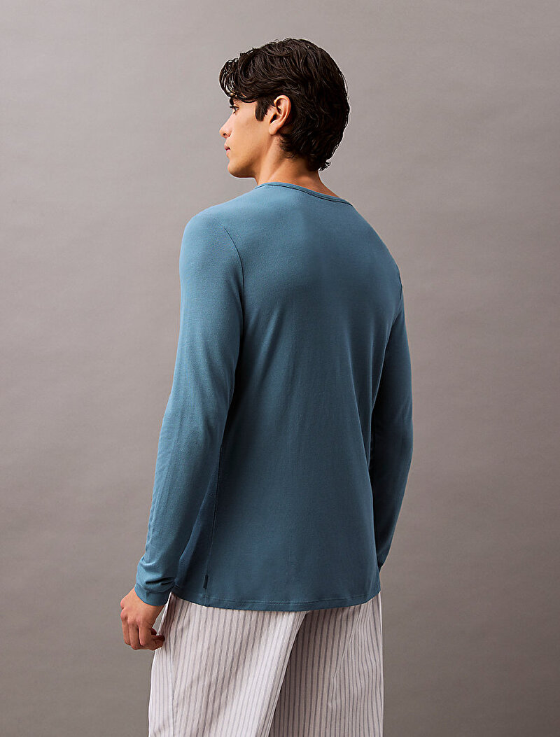 Calvin Klein Mavi Renkli Erkek Henley T-shirt