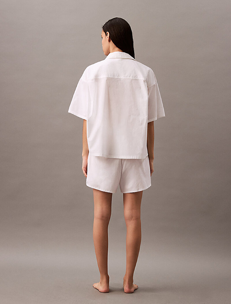 Calvin Klein Beyaz Renkli Kadın Logo Poplin Şort