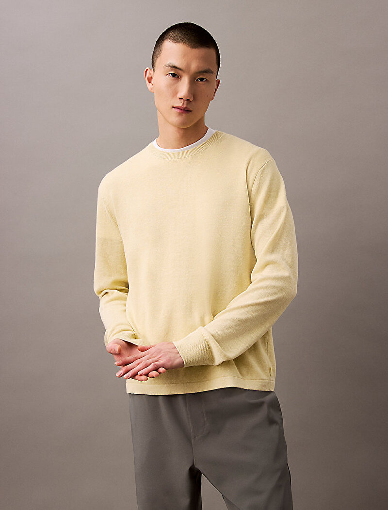 Calvin Klein Sarı Renkli Erkek Linen Kazak