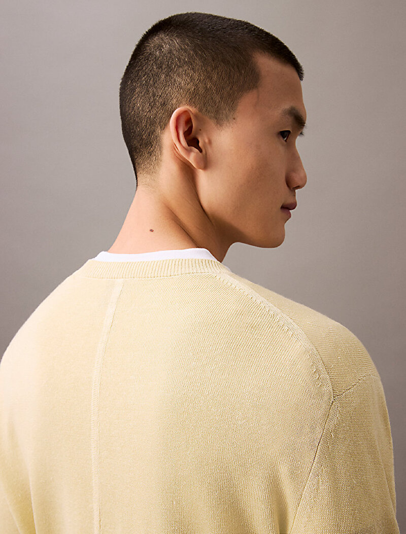 Calvin Klein Sarı Renkli Erkek Linen Kazak