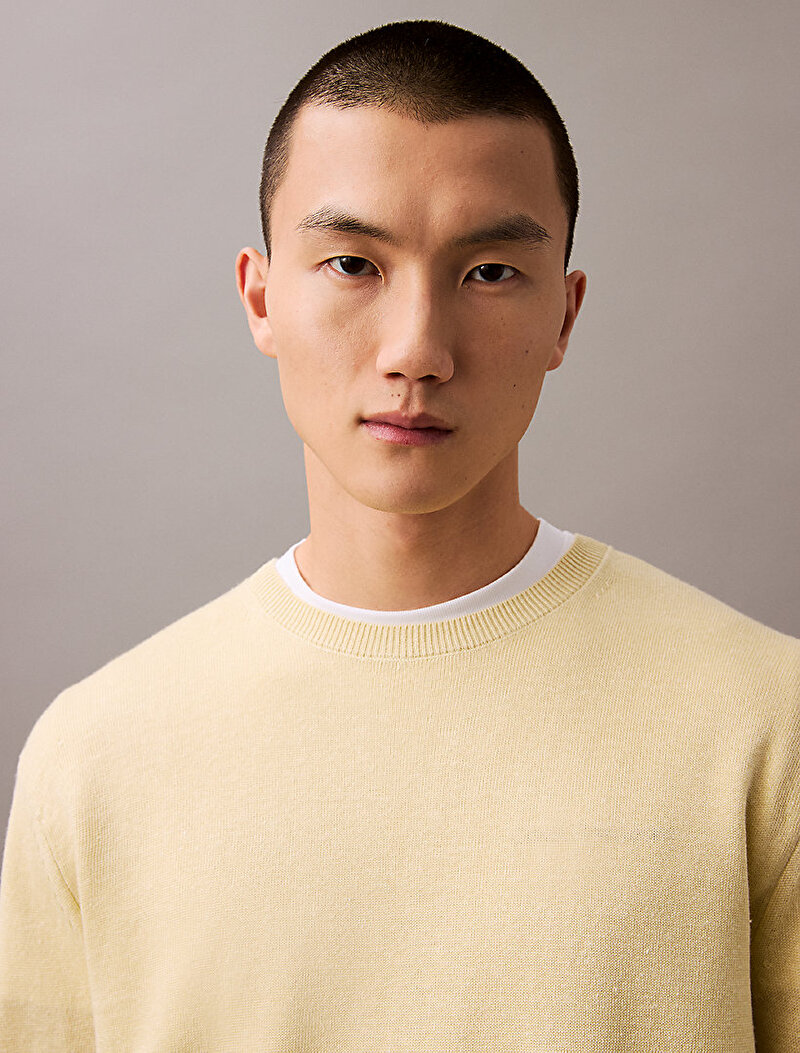 Calvin Klein Sarı Renkli Erkek Linen Kazak