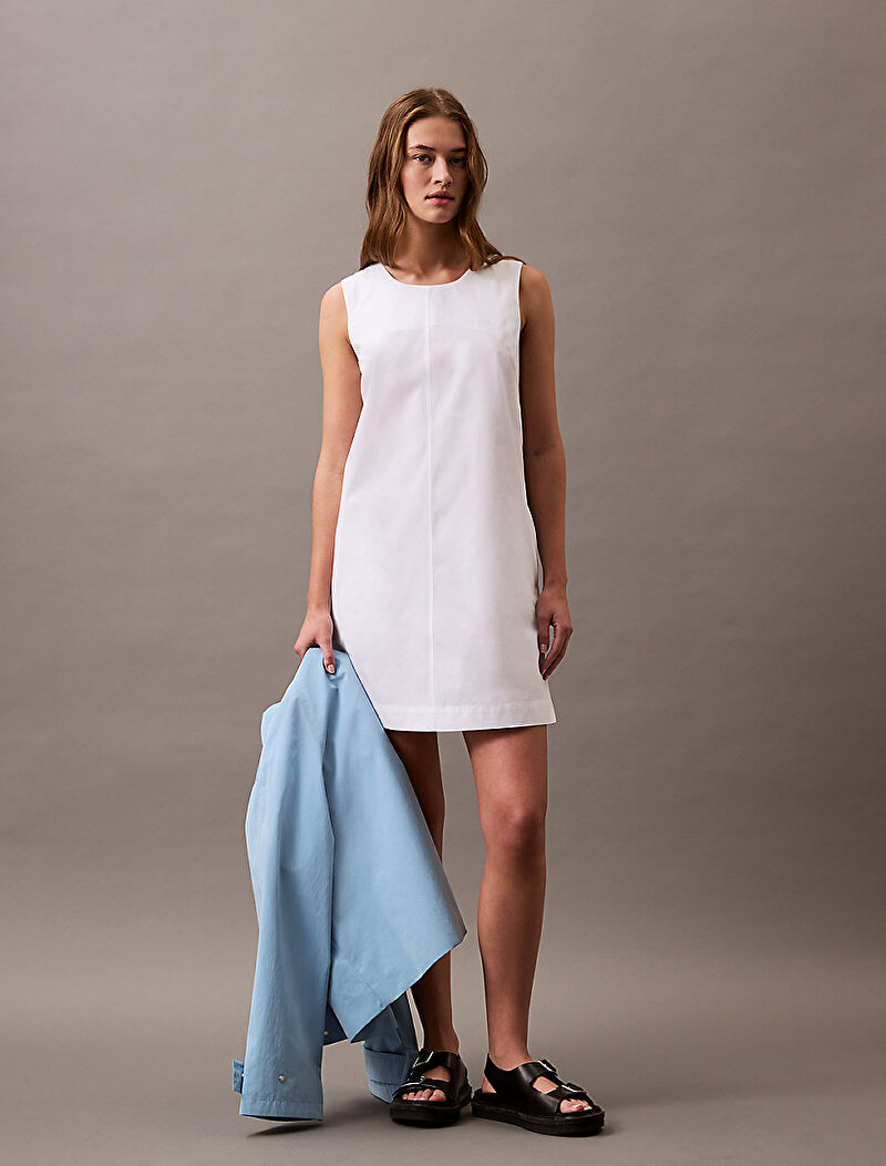 Calvin Klein Beyaz Renkli Kadın Poplin Sleeveless Elbise