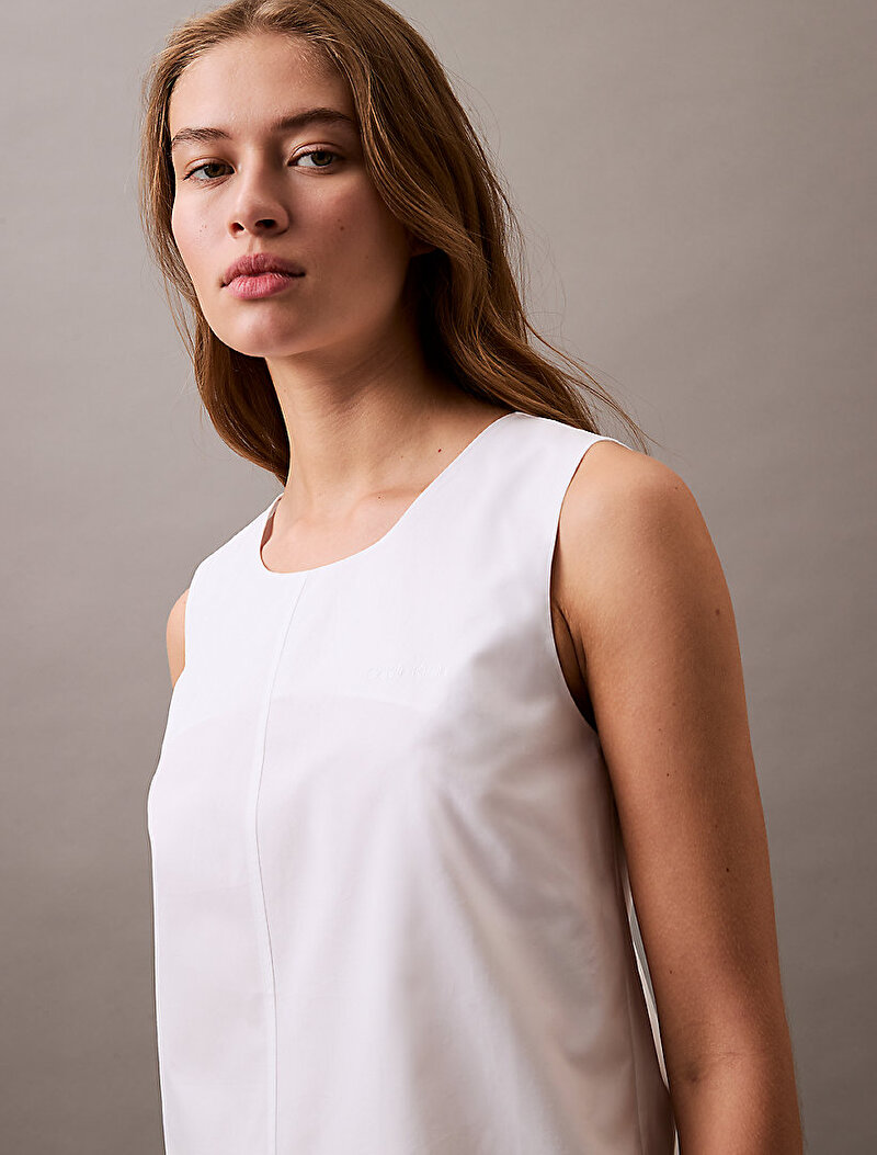 Calvin Klein Beyaz Renkli Kadın Poplin Sleeveless Elbise