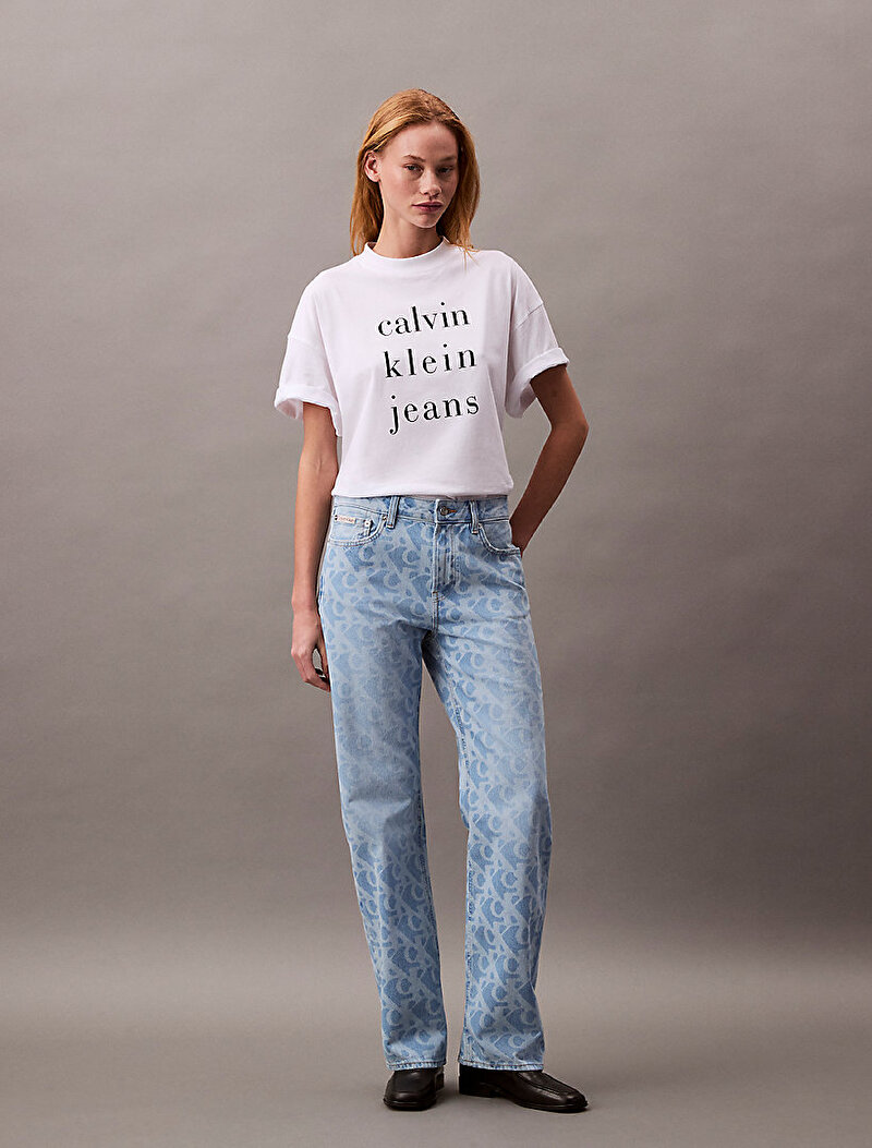 Calvin Klein Mavi Renkli Kadın Signature 90s Straight Jean Pantolon
