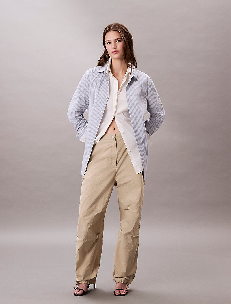 Calvin Klein Bej Renkli Kadın Crinkle Naylon Parach Pantolon