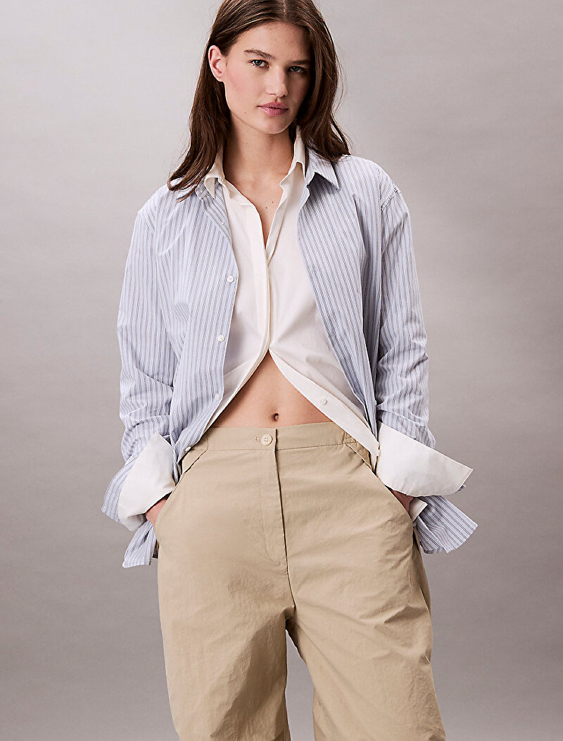 Calvin Klein Bej Renkli Kadın Crinkle Naylon Parach Pantolon