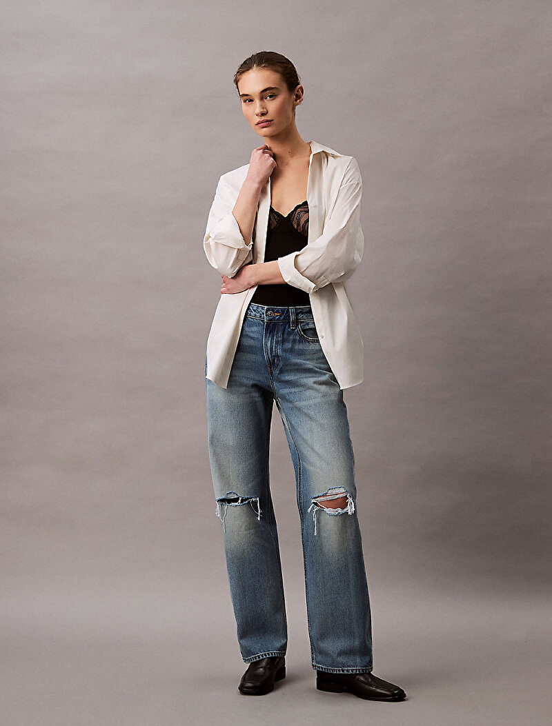 Calvin Klein Mavi Renkli Kadın Signature 90s Straight Jean Pantolon