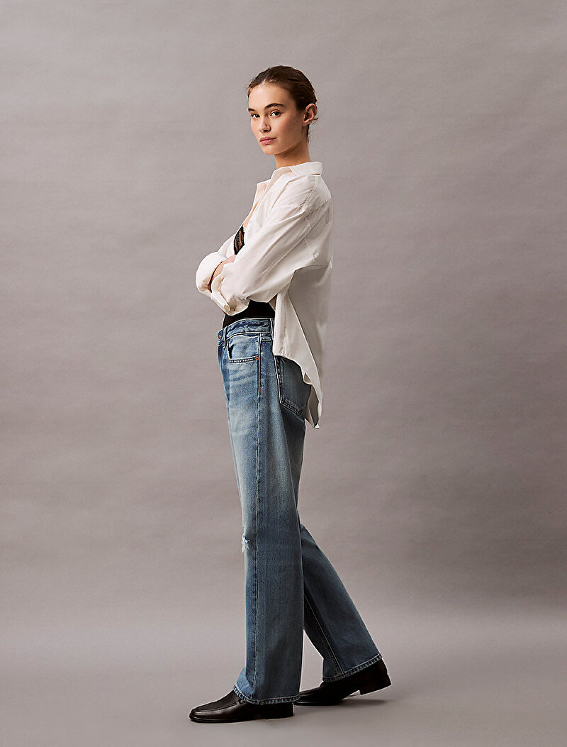 Calvin Klein Mavi Renkli Kadın Signature 90s Straight Jean Pantolon
