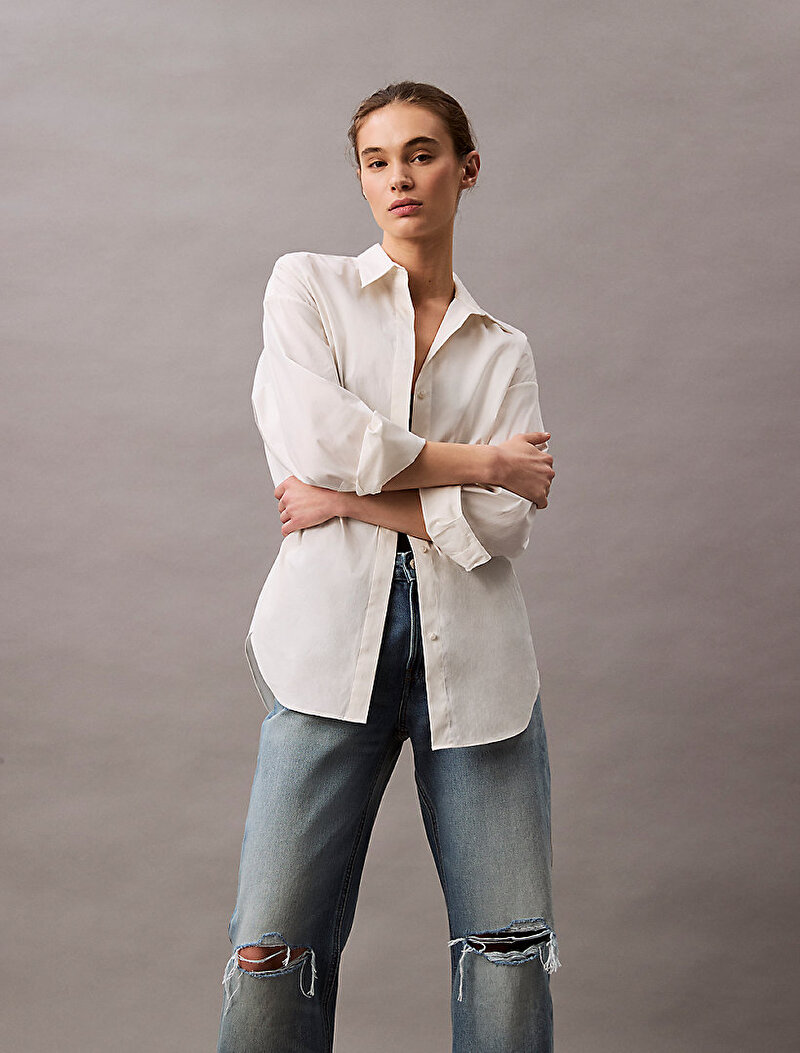 Calvin Klein Mavi Renkli Kadın Signature 90s Straight Jean Pantolon