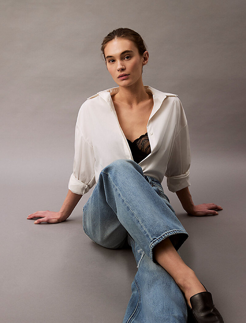 Calvin Klein Mavi Renkli Kadın Signature 90s Straight Jean Pantolon