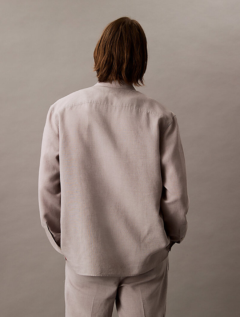 Calvin Klein Gri Renkli Erkek Linen Easy Gömlek