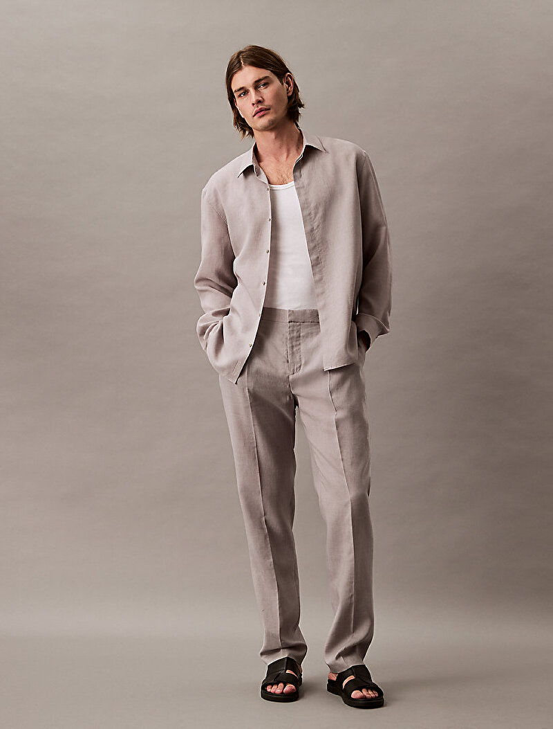 Calvin Klein Gri Renkli Erkek Linen Easy Gömlek