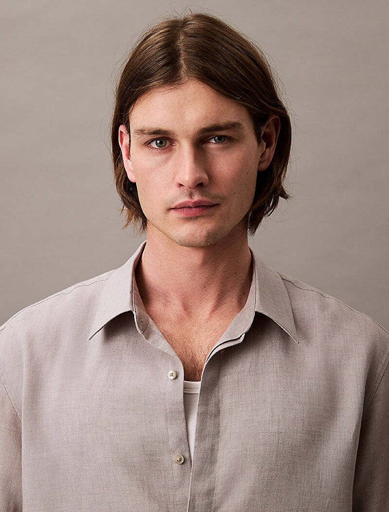 Calvin Klein Gri Renkli Erkek Linen Easy Gömlek