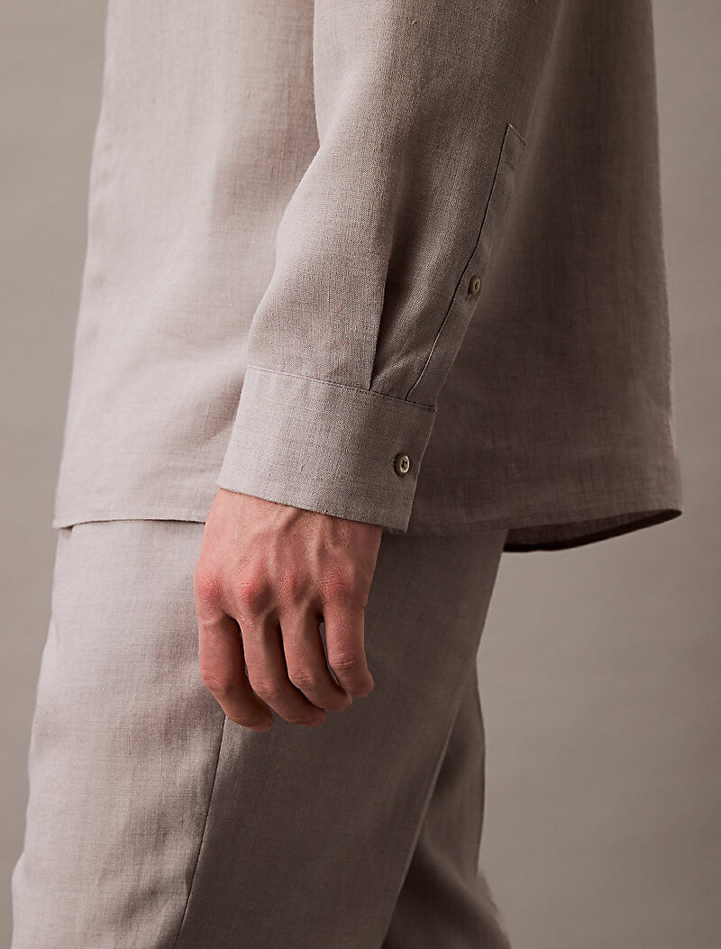 Calvin Klein Gri Renkli Erkek Linen Easy Gömlek