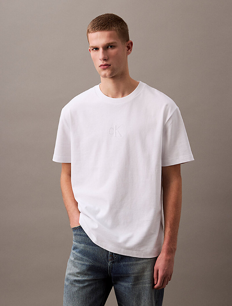 Calvin Klein Beyaz Renkli Erkek Liquid CK T-shirt