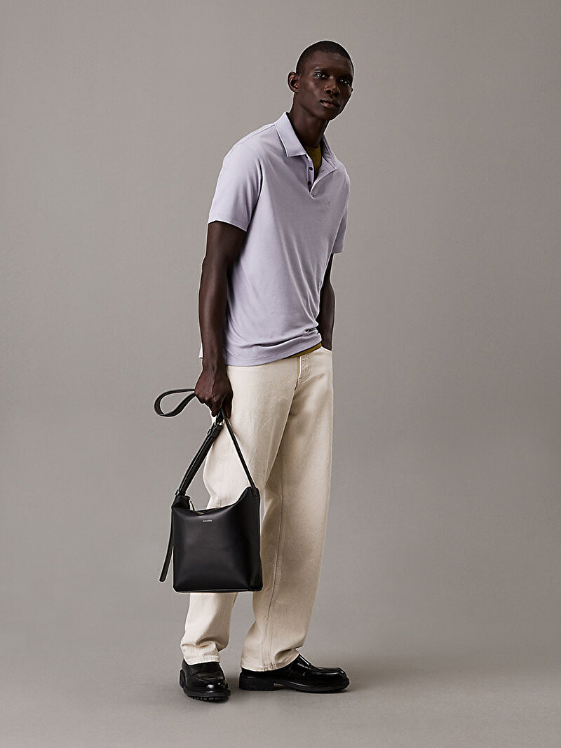 Calvin Klein Siyah Renkli Erkek CK Premium Leather Çapraz Çanta