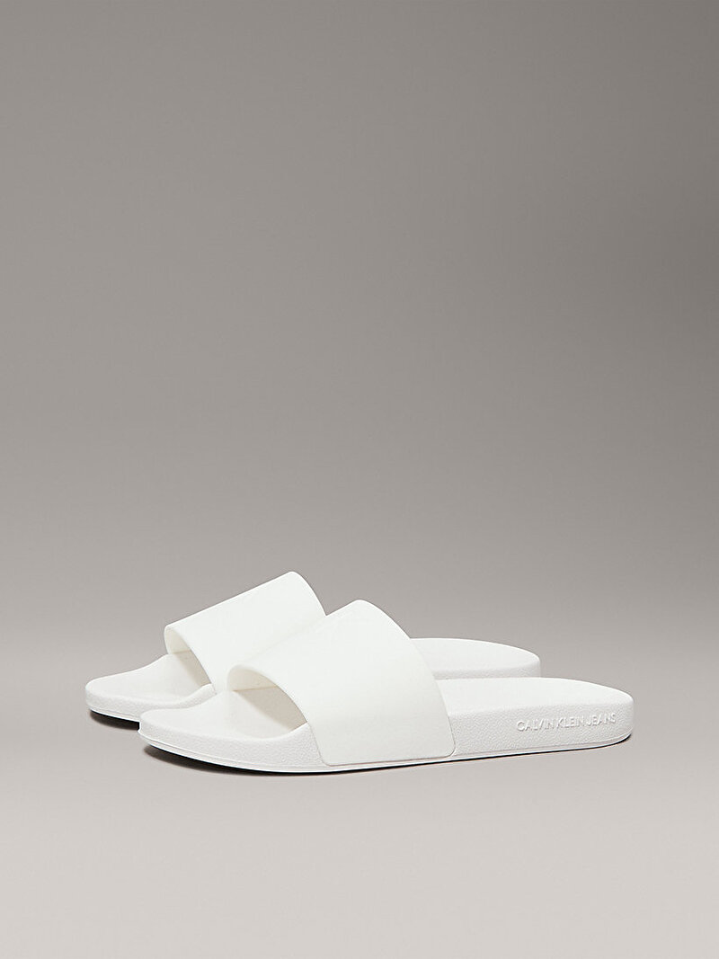 Calvin Klein Beyaz Renkli Kadın Monogrom Plaj Terliği