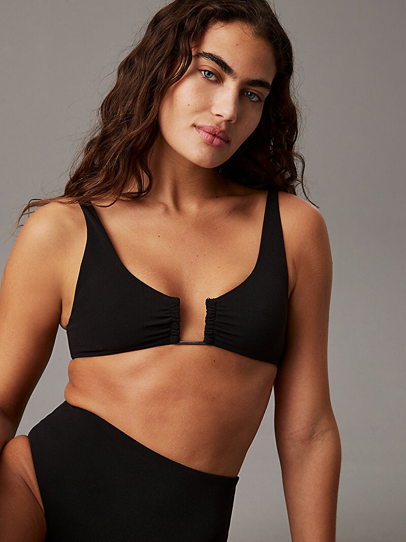 Calvin Klein Siyah Renkli Kadın Longline Triangle Bikini Üstü
