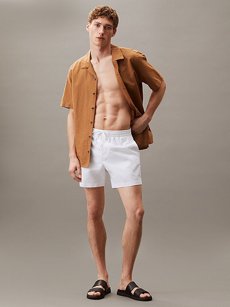 Calvin Klein Beyaz Renkli Erkek Medium Drawstring Deniz Şortu