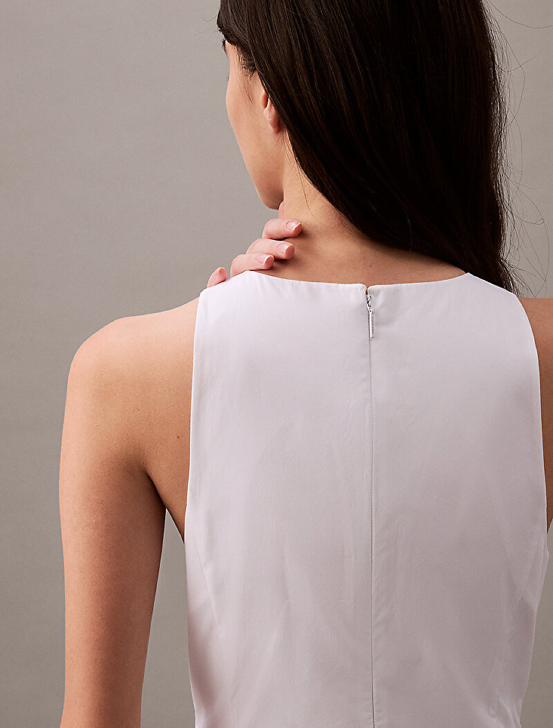 Calvin Klein Beyaz Renkli Kadın Poplin Simple Elbise