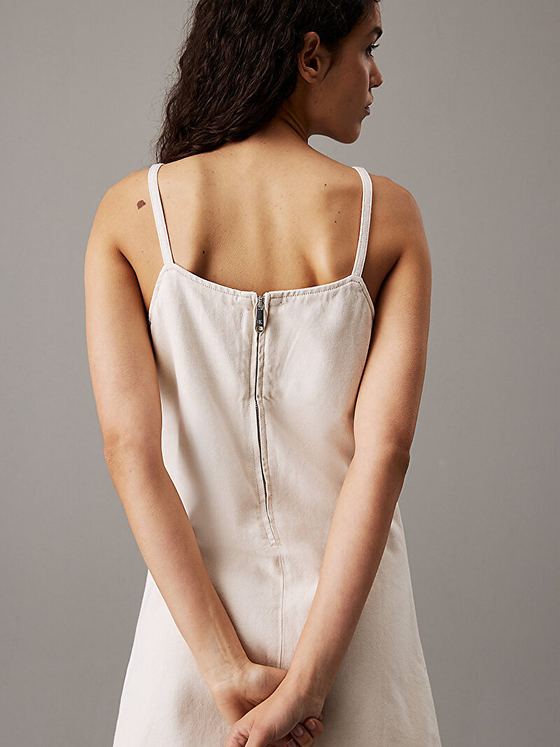 Calvin Klein Beyaz Renkli Kadın Iconic Denim Mini Elbise