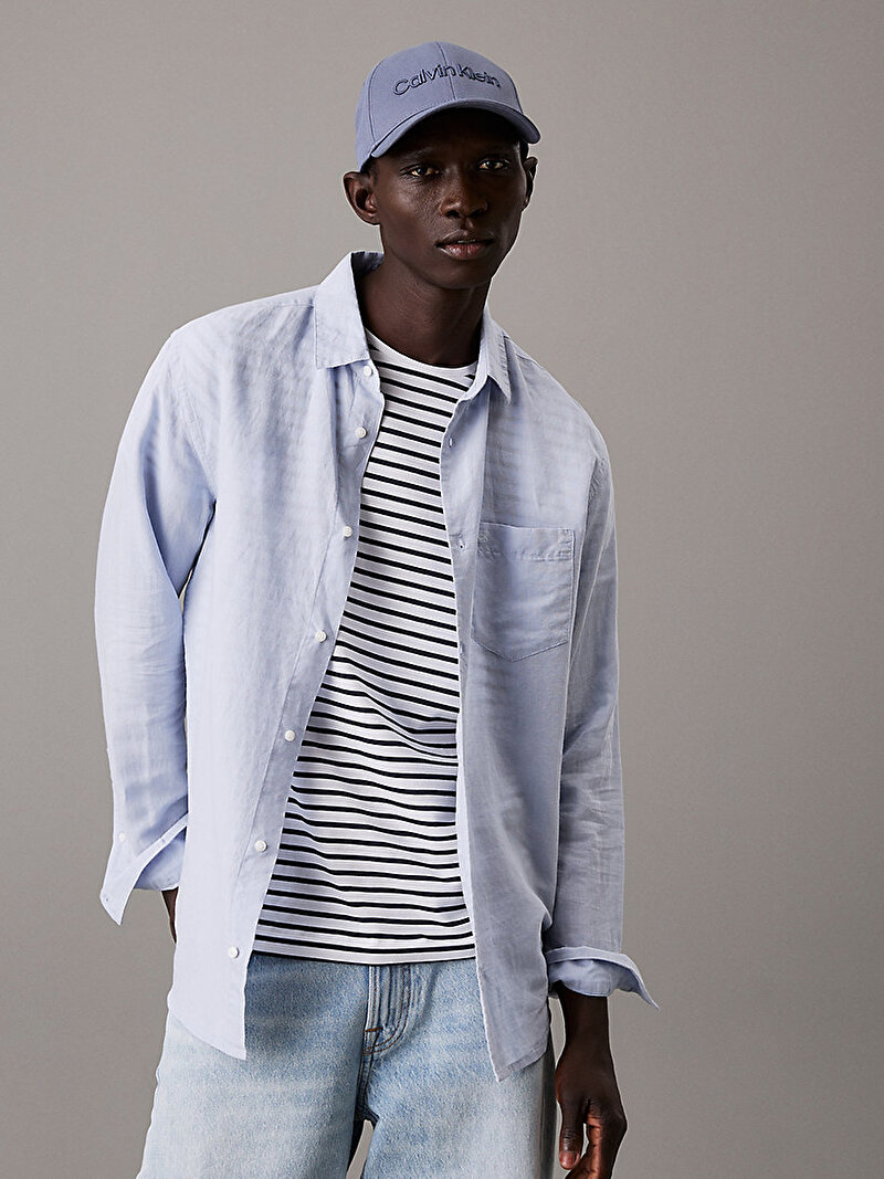 Calvin Klein Mavi Renkli Erkek Linen Cotton Regular Gömlek
