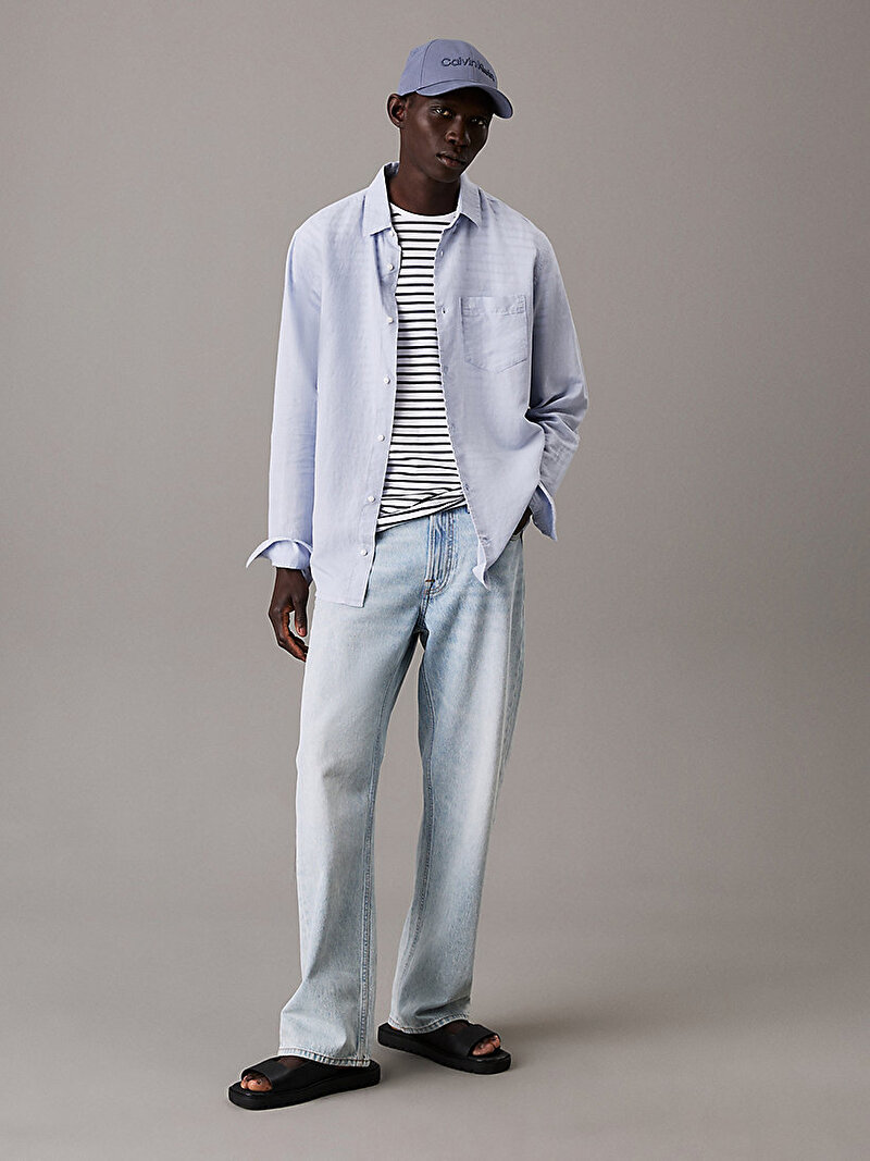 Calvin Klein Mavi Renkli Erkek Linen Cotton Regular Gömlek