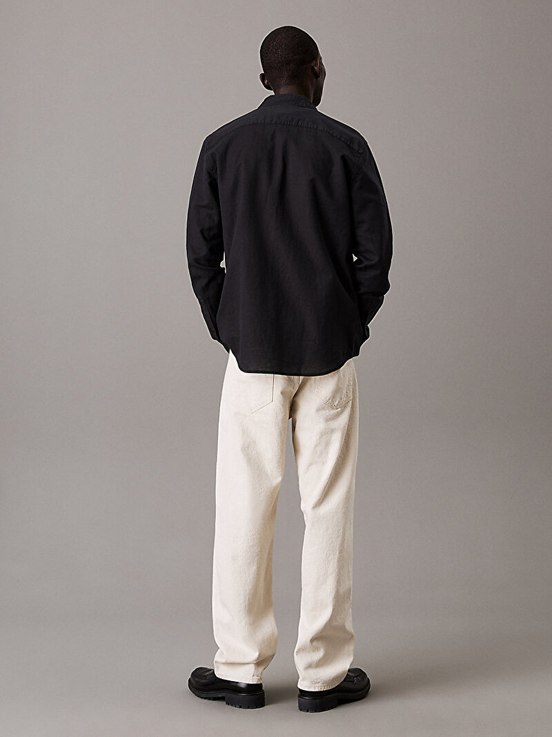 Calvin Klein Siyah Renkli Erkek Linen Cotton Regular Gömlek