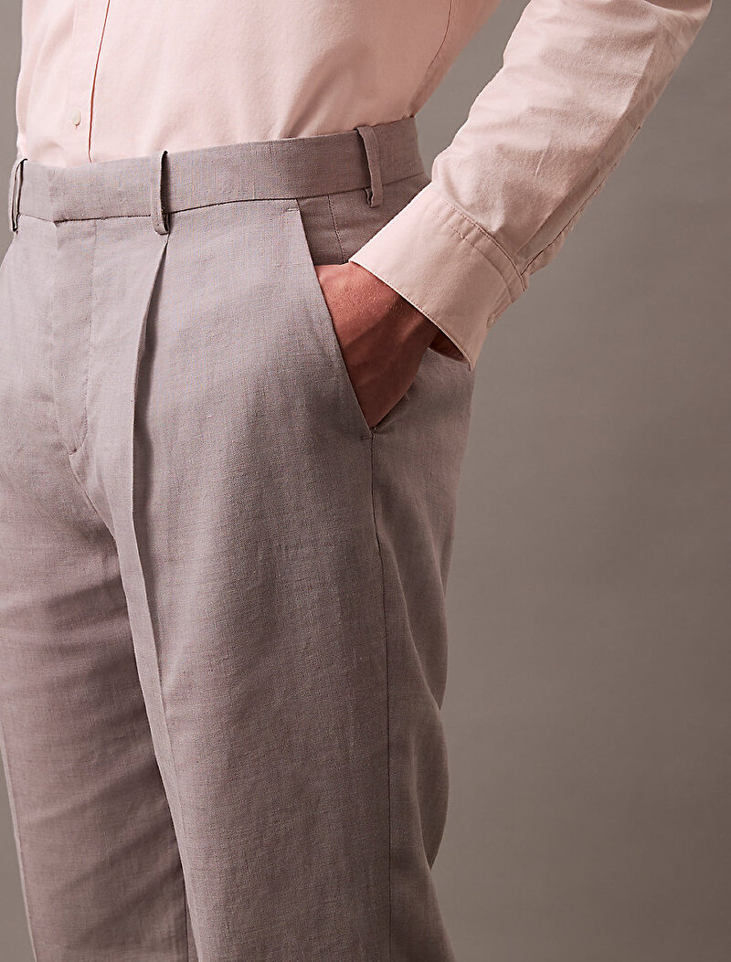 Calvin Klein Gri Renkli Erkek Traveler Linen Pantolon