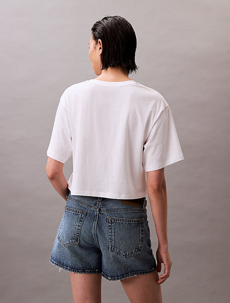 Calvin Klein Beyaz Renkli Kadın Cotton Boxy Crop Sweatshirt