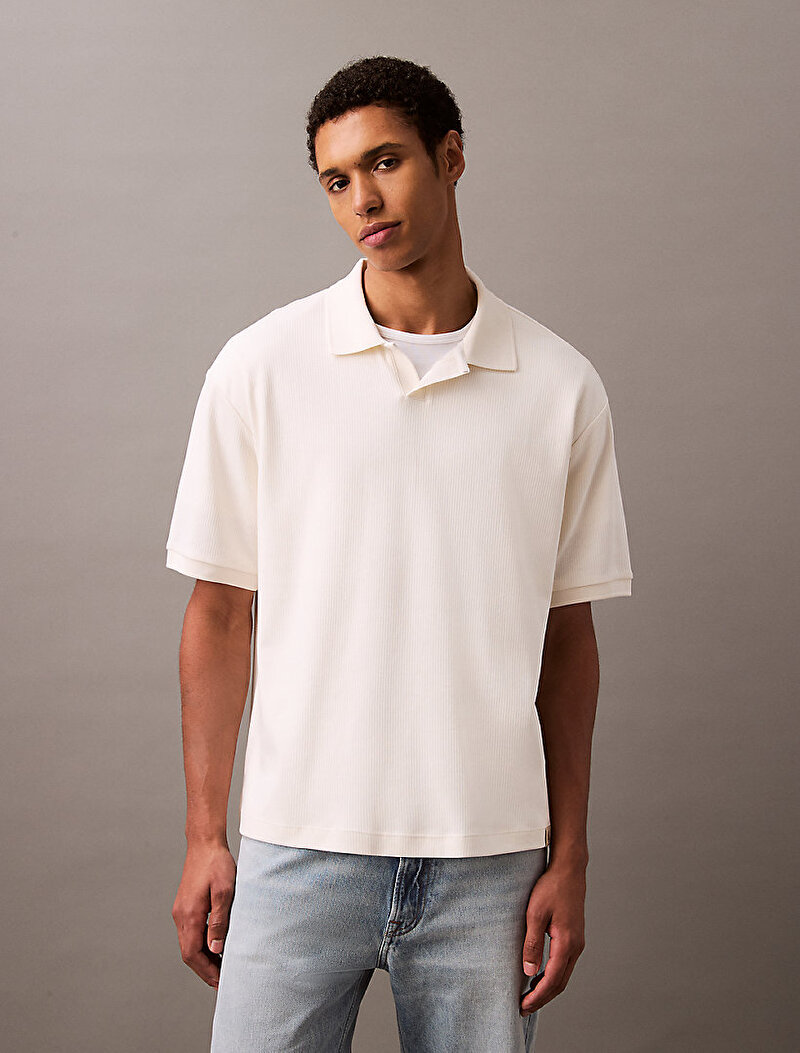 Calvin Klein Beyaz Renkli Erkek Drop Polo T-shirt