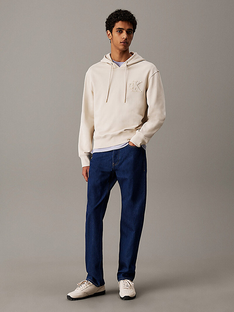 Calvin Klein Bej Renkli Erkek CK Applique Hoodie