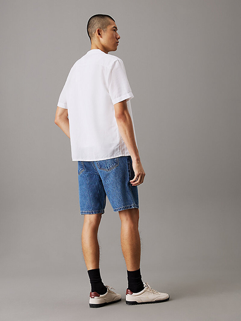 Calvin Klein Beyaz Renkli Erkek Linen Cotton Cuban Gömlek