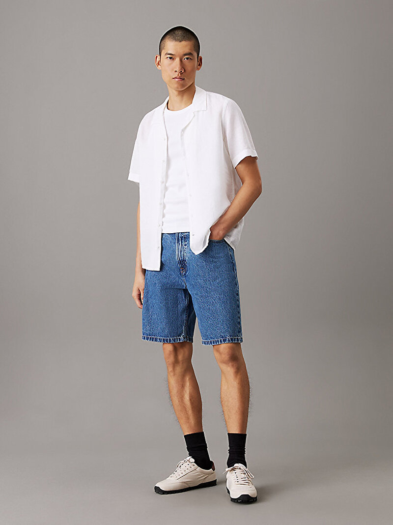 Calvin Klein Beyaz Renkli Erkek Linen Cotton Cuban Gömlek