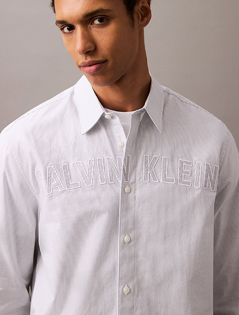 Calvin Klein Beyaz Renkli Erkek Oxford Logo Relax Gömlek