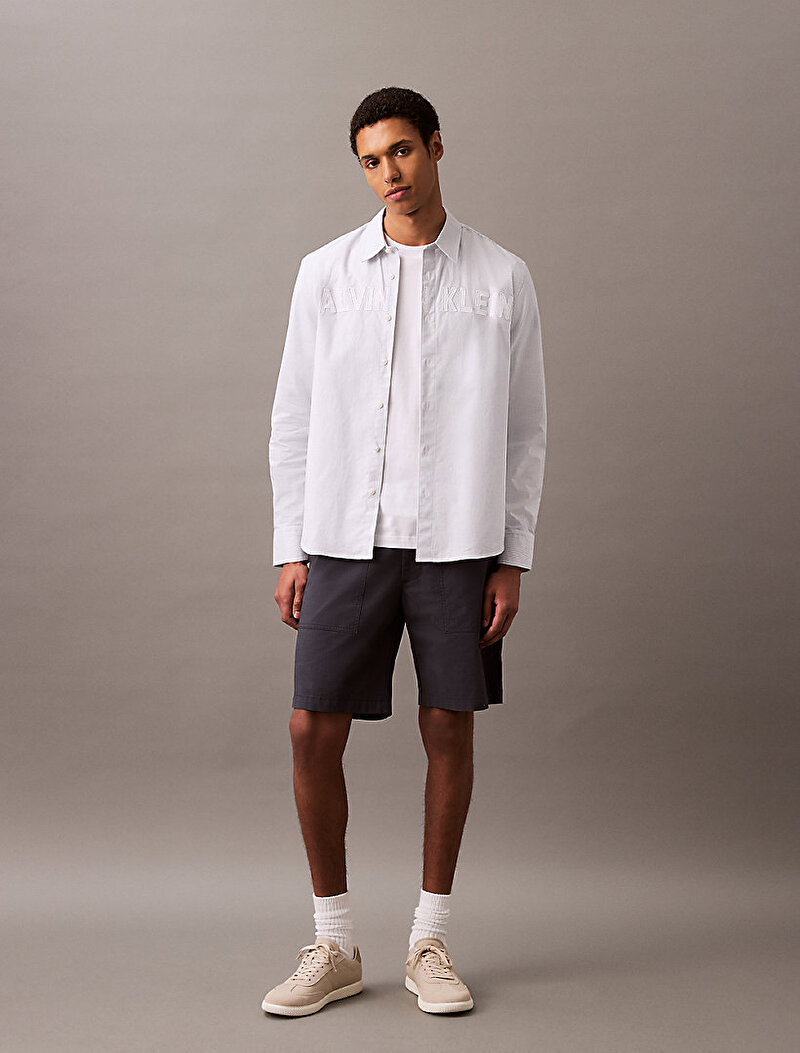 Calvin Klein Beyaz Renkli Erkek Oxford Logo Relax Gömlek