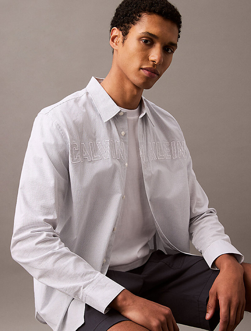 Calvin Klein Beyaz Renkli Erkek Oxford Logo Relax Gömlek