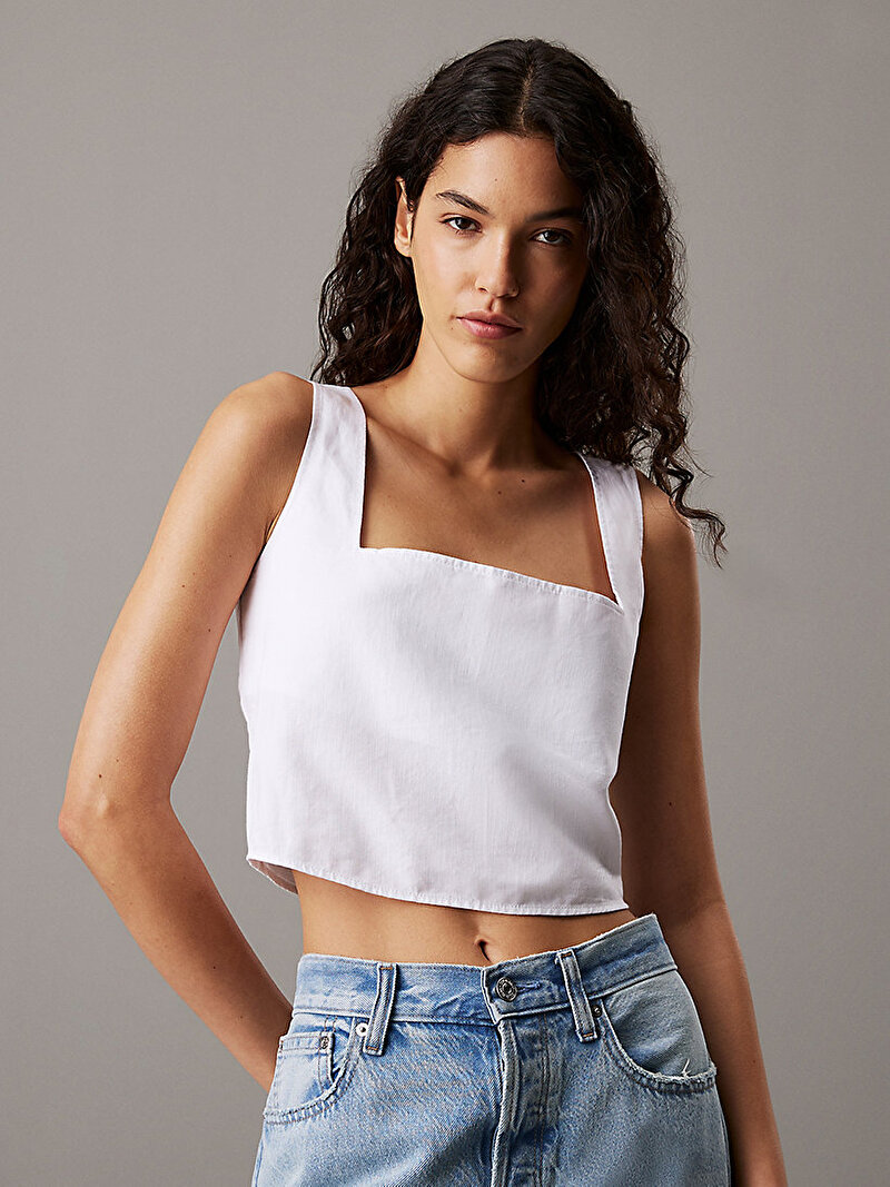 Calvin Klein Beyaz Renkli Kadın Soft Linen Gömlek