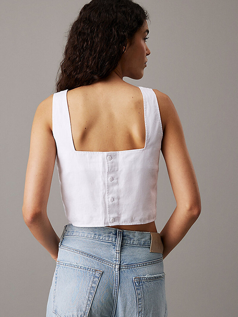 Calvin Klein Beyaz Renkli Kadın Soft Linen Gömlek