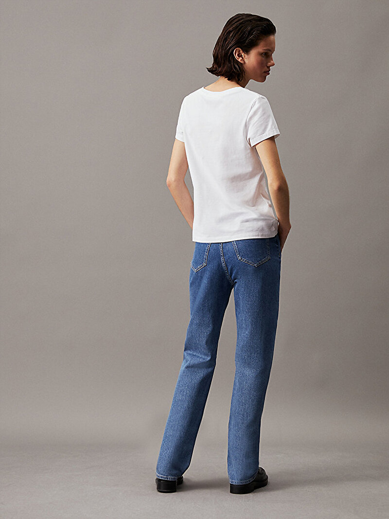 Calvin Klein Beyaz Renkli Kadın CK Embroidery Stretch T-shirt