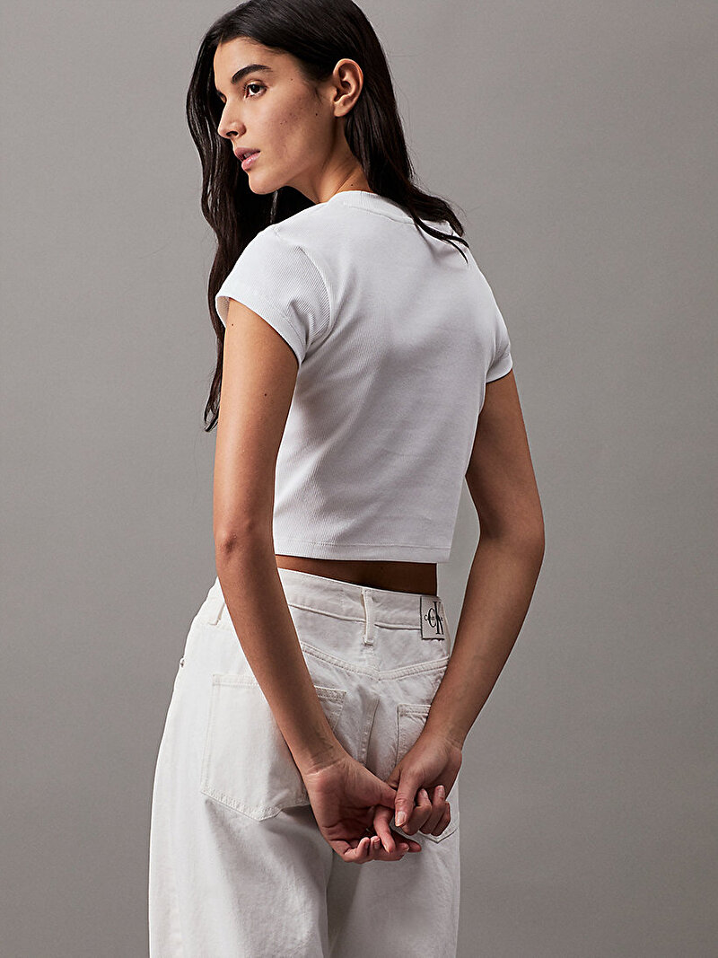 Calvin Klein Beyaz Renkli Kadın CK Rib Baby T-shirt