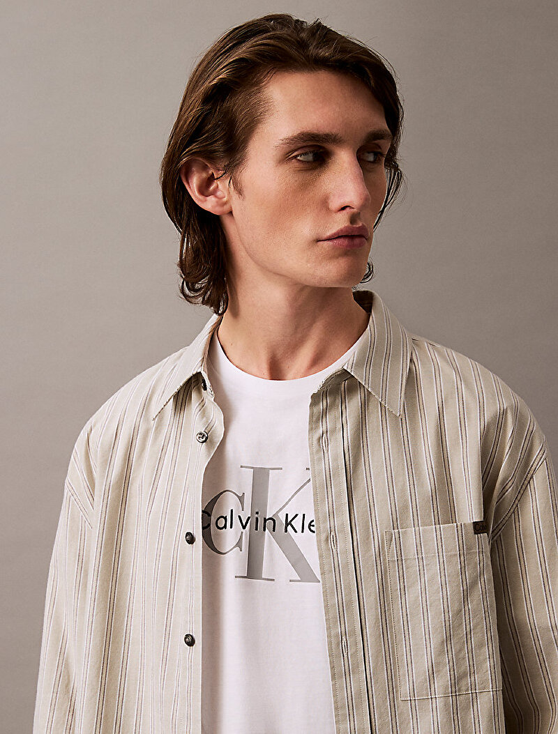 Calvin Klein Beyaz Renkli Erkek Hero Monologo T-shirt