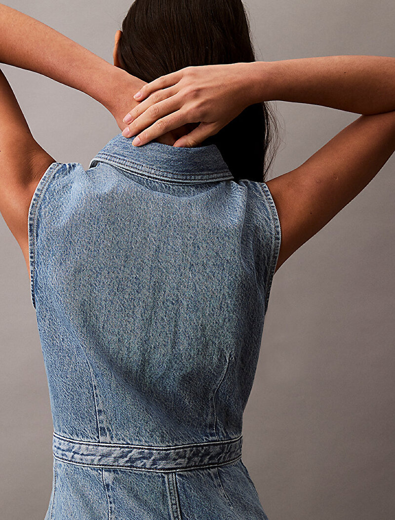 Calvin Klein Mavi Renkli Kadın Denim Trucker Elbise