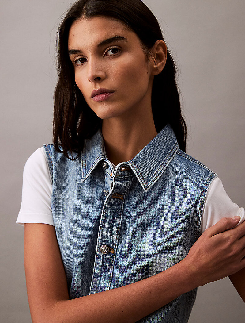 Calvin Klein Mavi Renkli Kadın Denim Trucker Elbise