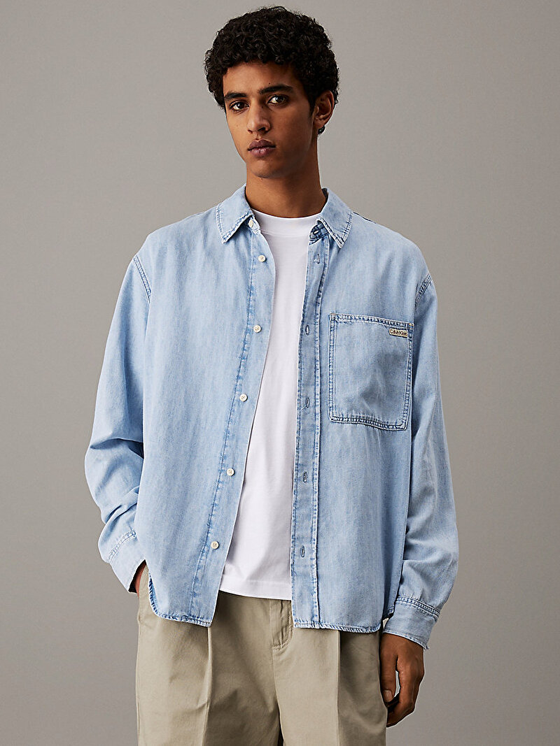 Calvin Klein Mavi Renkli Erkek Regular Linear Denim Gömlek
