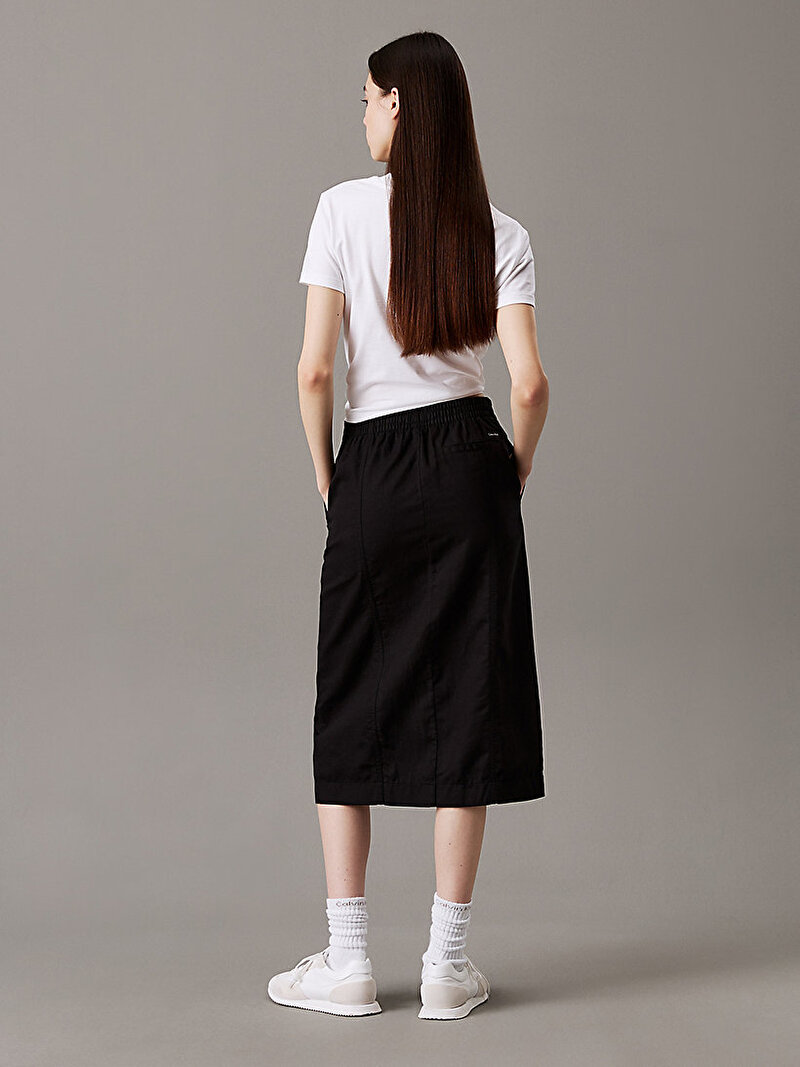 Calvin Klein Siyah Renkli Kadın Soft Linen Midi Etek