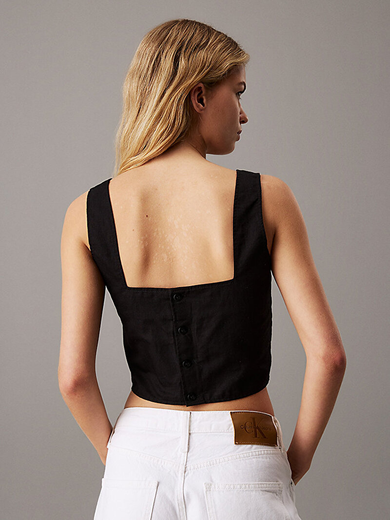 Calvin Klein Siyah Renkli Kadın Soft Linen Gömlek