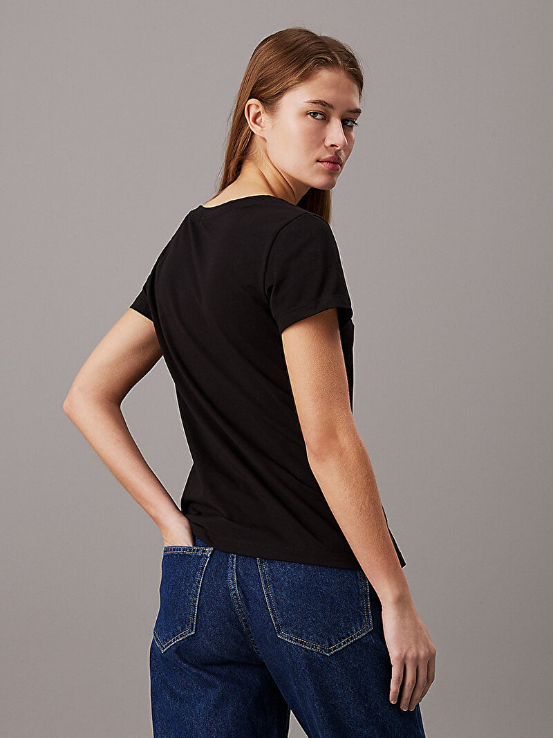 Calvin Klein Siyah Renkli Kadın CK Embroidery Stretch T-shirt