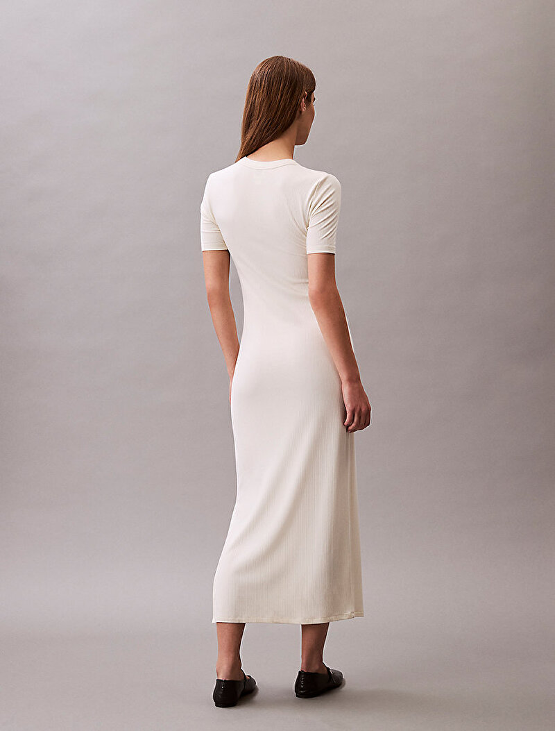 Calvin Klein Bej Renkli Kadın Modal Rib Elbise
